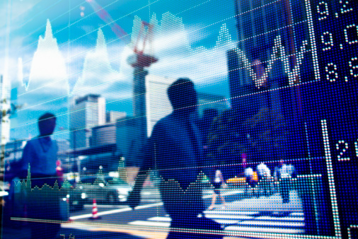 Reflection of stock market graph in window